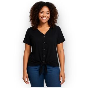 NWT Weatherproof Vintage Women’s Tie Front Top – Black – Size XL